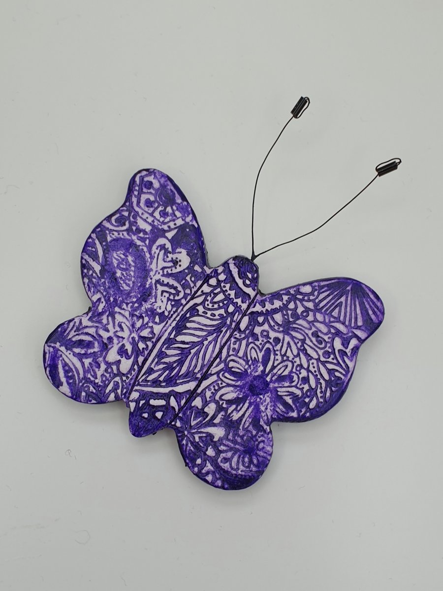 Clay Purple butterfly fridge magnet