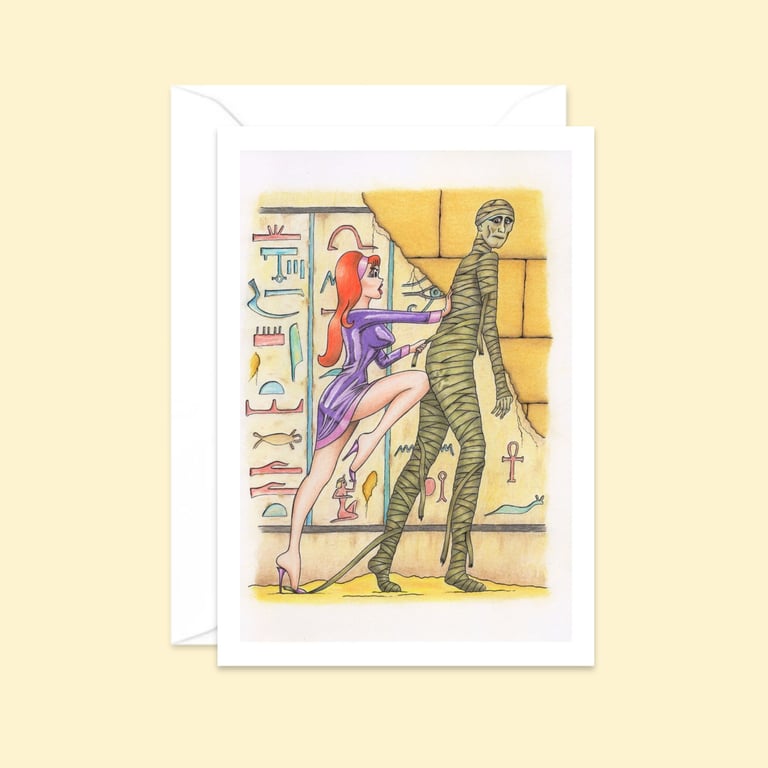 Egyptian Mummy Greeting Card: Hand Drawn Comic Horror Illustration (502)