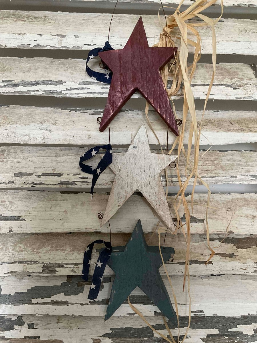 Set of 3 handmade wooden patriotic stars