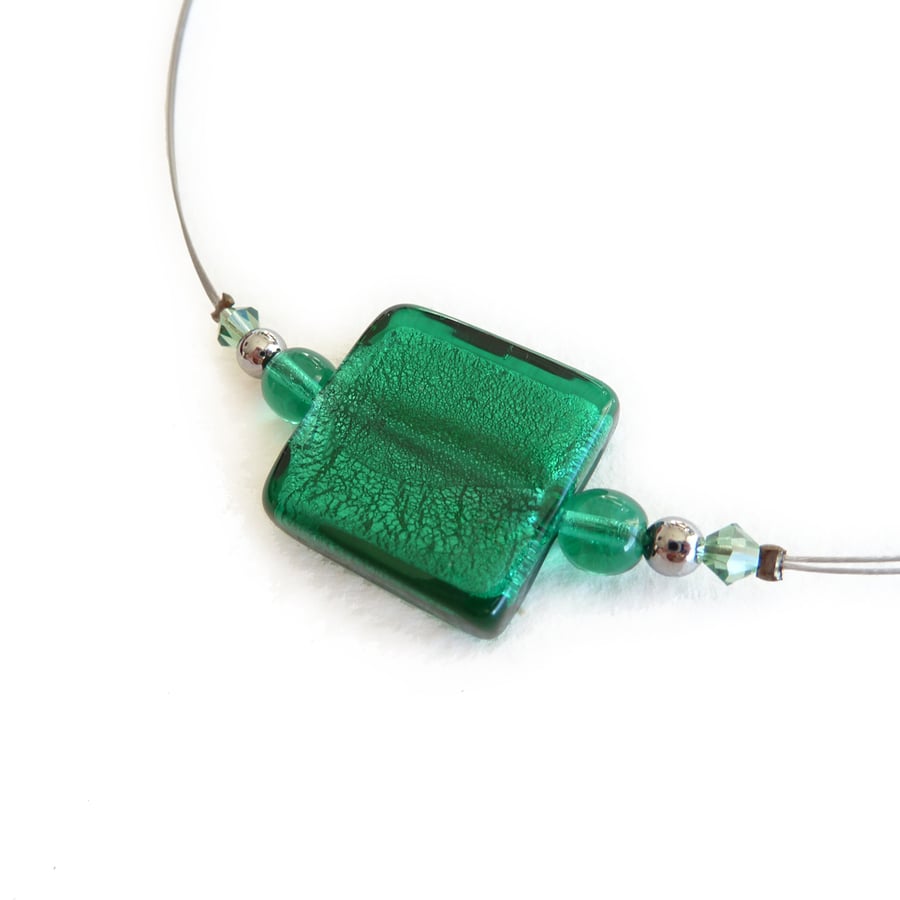 Teal Fused Glass Necklace - Emerald Green Necklace - Lampwork Bead Jewellery