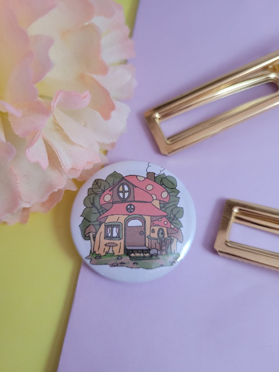 mushroom house button badge