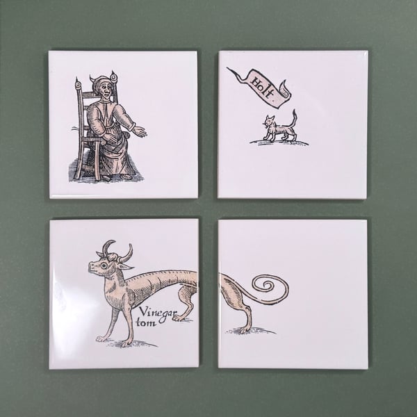 'Feels Familiar' (Set 2 - Sepia) ceramic coaster or decorative tile set.
