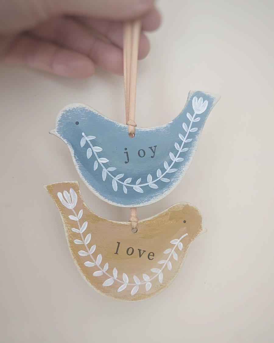 Hand Painted Wooden Birds Hanging Decorations