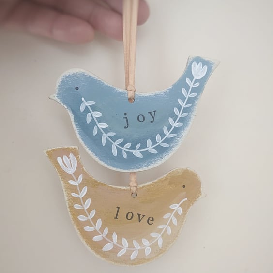 Hand Painted Wooden Birds Hanging Decorations