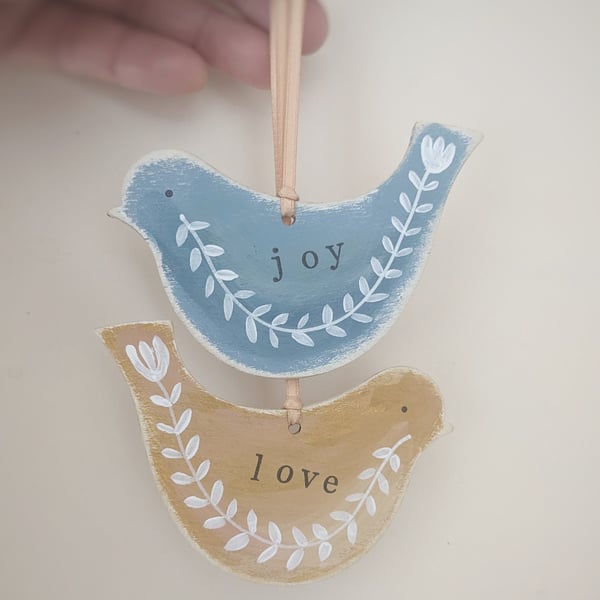 Hand Painted Wooden Birds Hanging Decorations