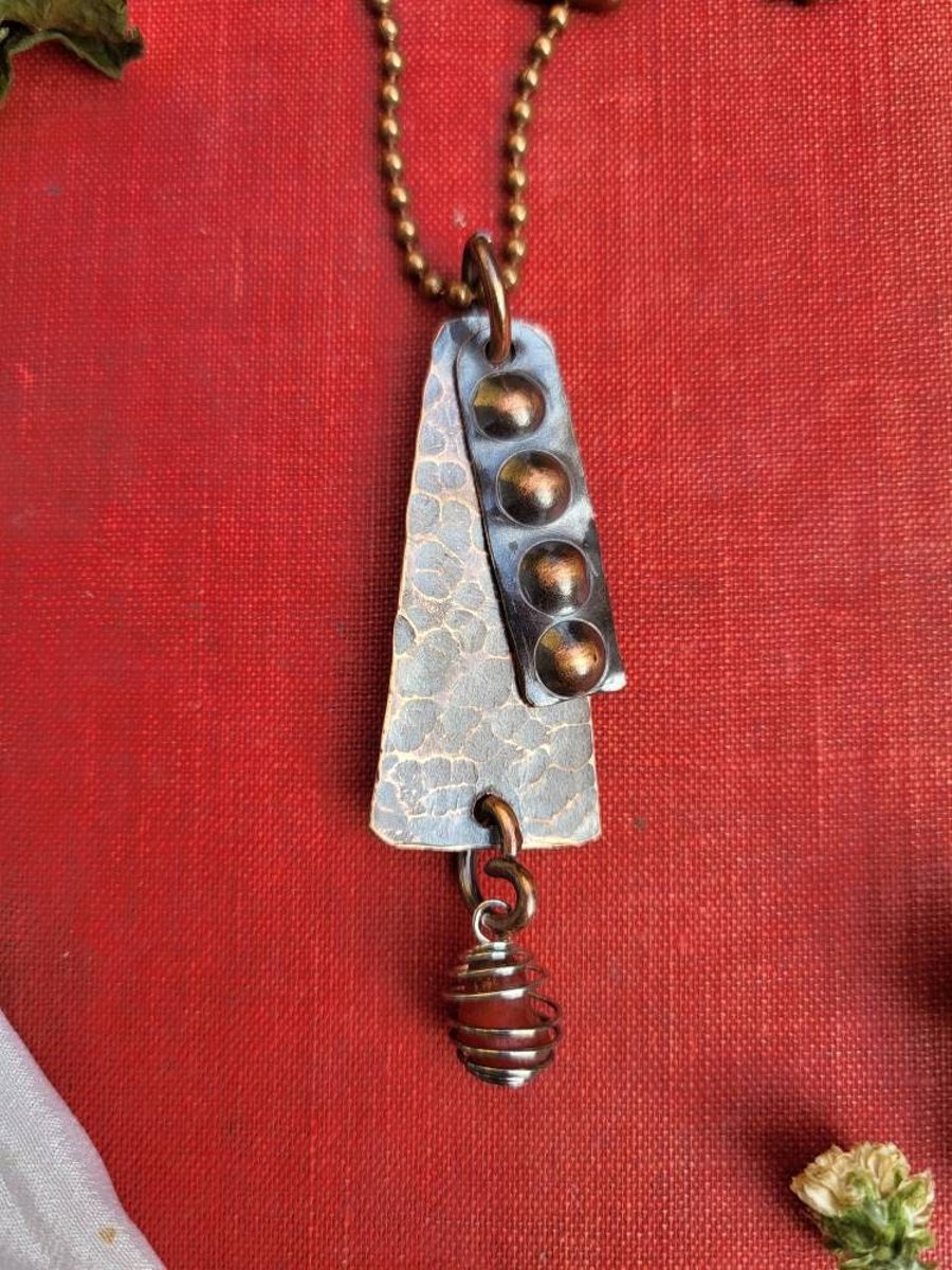 Textured necklace, copper pendant, crystal necklace, gobi desert agate