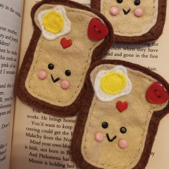'Fried egg on toast' bookmark hand sewn in wool blend felt
