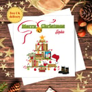 Personalised Santa’s Shelves Christmas Card, with gold shimmer star