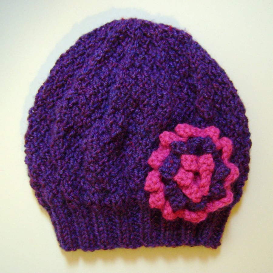 Girls Beanie Hat in Purple Mix and Strawberry Pink Size Small 2 to 4 years
