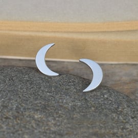 Crescent Moon Earring Studs In Sterling Silver