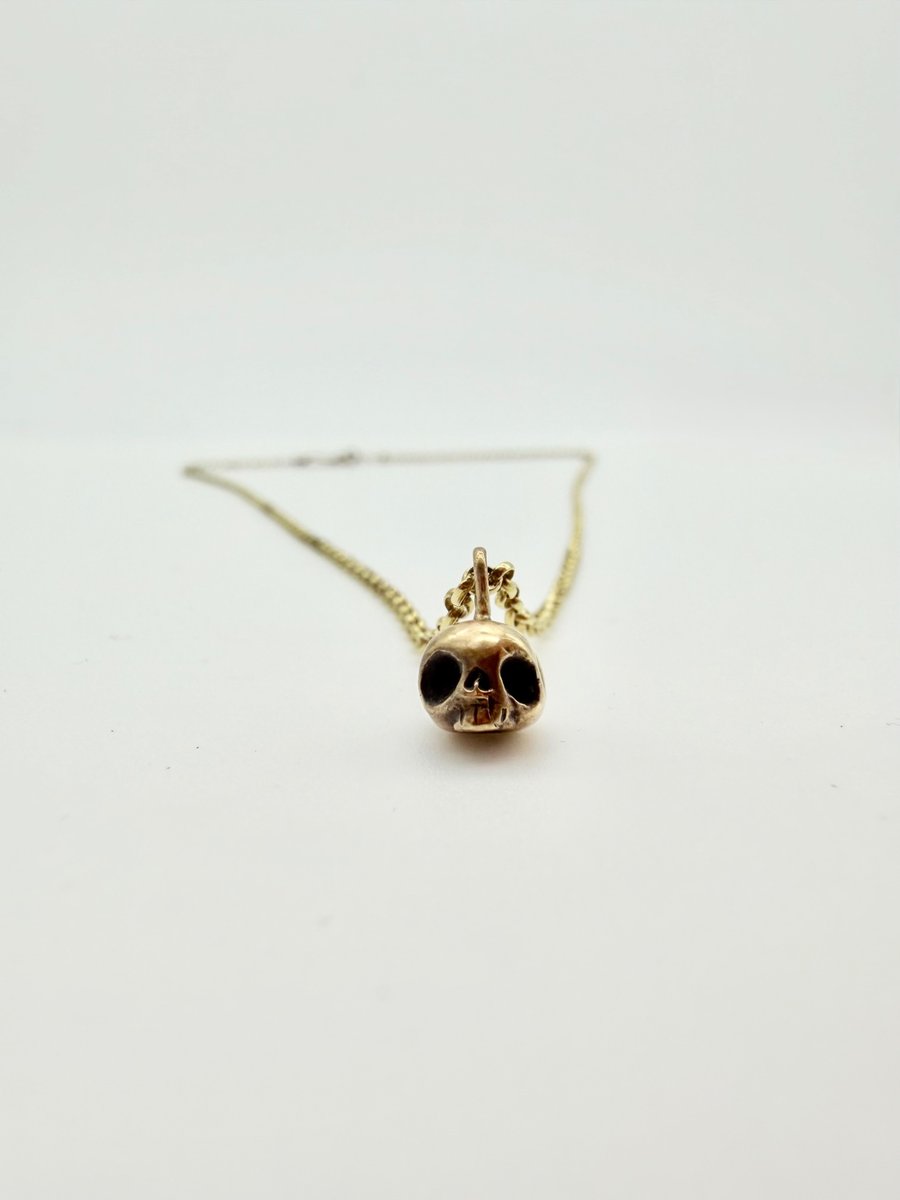 9ct Gold Skull Pendant Necklace, Hallmarked