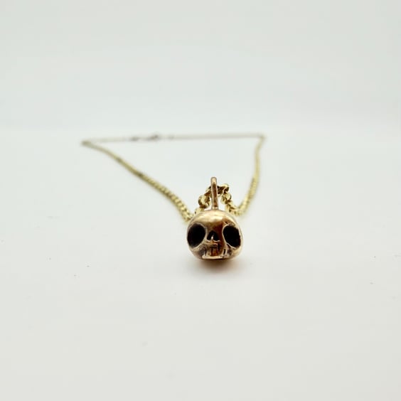 9ct Gold Skull Pendant Necklace, Hallmarked