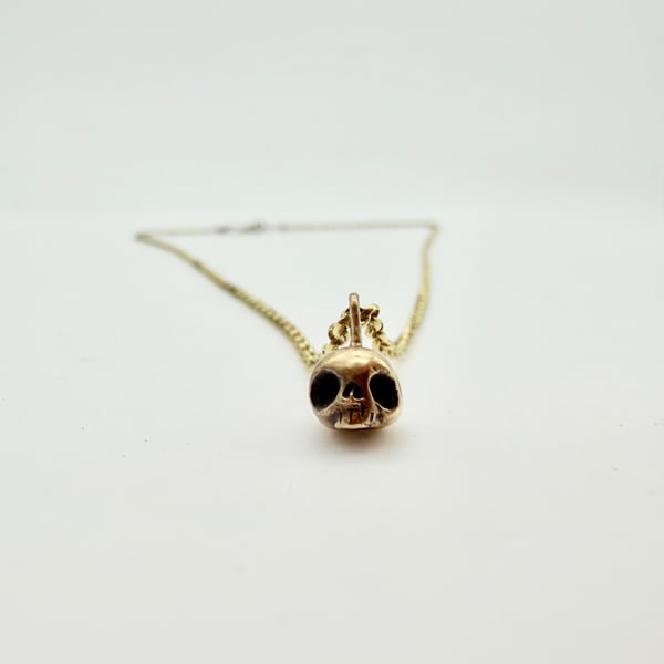 Ligeia. 9ct Gold Skull Pendant Necklace, Hallmarked