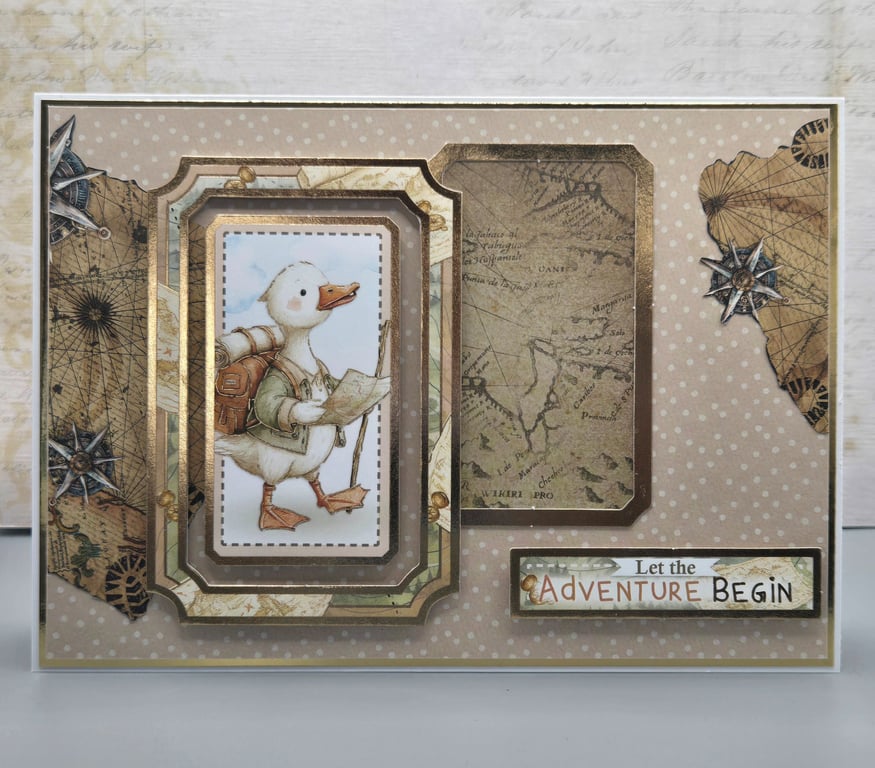 Handmade Adventure Birthday Card, Goose Traveller Card, Bon Voyage Card