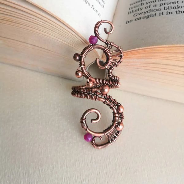 Pink Ruby Gemstone Wire-wrap Copper Statement Ring - Size T - Gothic, Steampunk