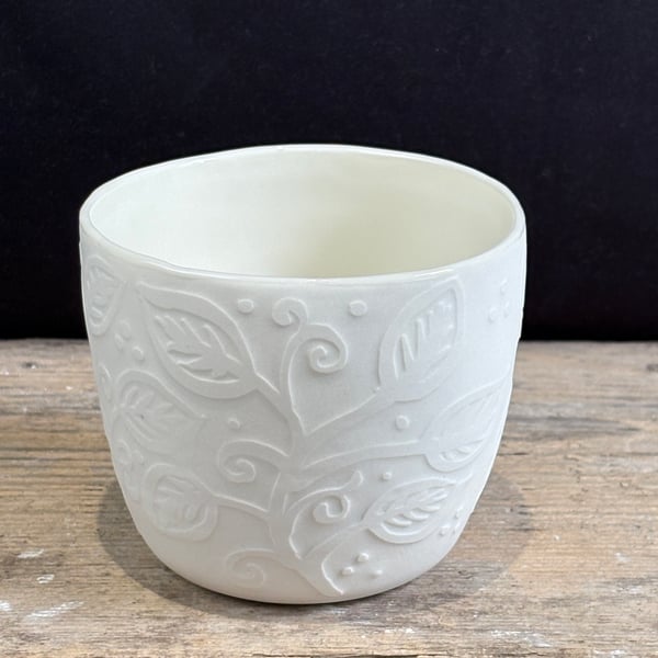 Slip-cast Porcelain Cup with leaf design