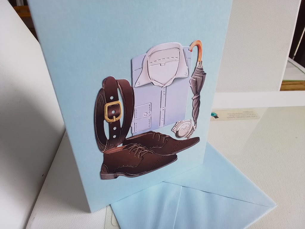Handmade card for him. Shirt. New job card. Birthday card. Ref 081