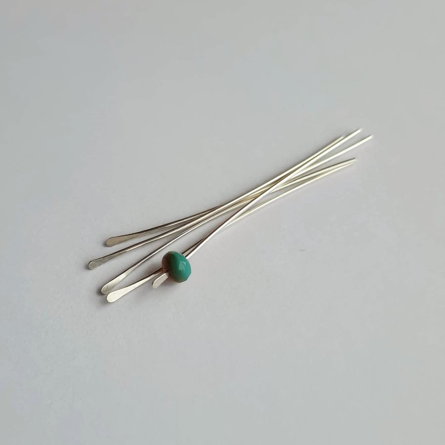 Handmade Recycled Sterling Silver Head Pins - Paddle End - Set of 2