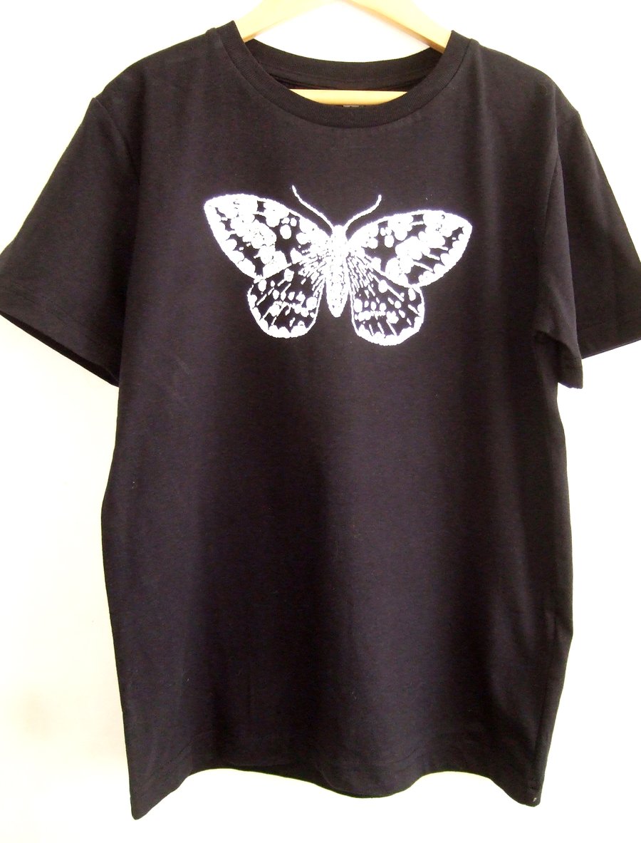 Moth kids organic T shirt navy blue and white