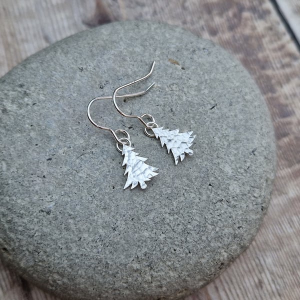 Sterling Silver Christmas Tree Earrings - Festive, Christmas, Fun