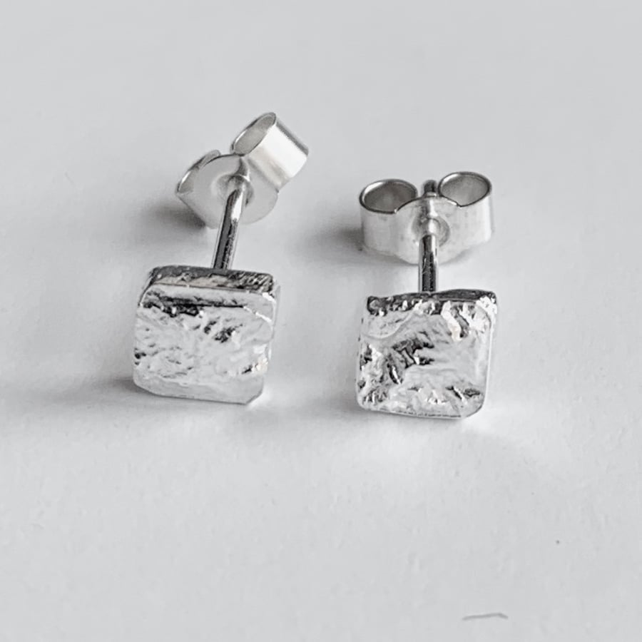 Tiny reticulated sterling silver studs 