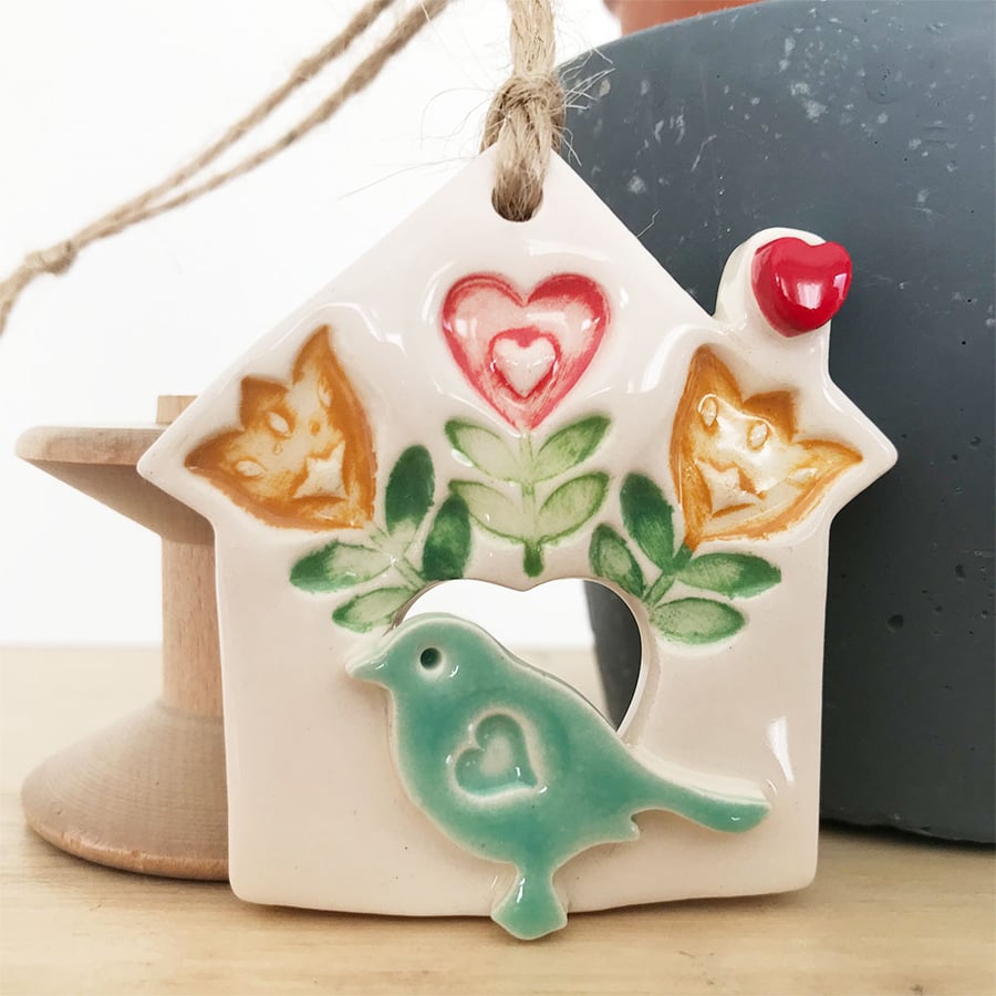 Small Ceramic bird house decoration Pottery bird house 