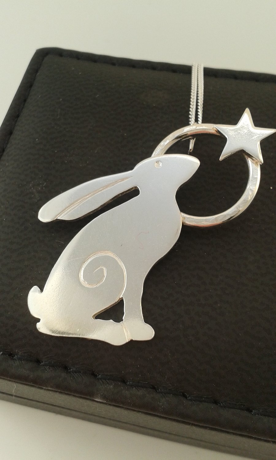 Star Gazing Hare Silver Pendant