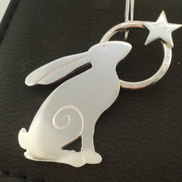 Star Gazing Hare Silver Pendant