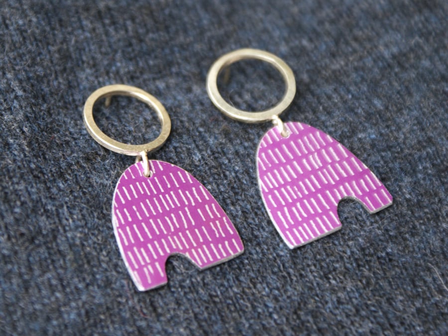 Pink and silver stud dangle earrings