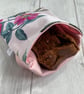 Floral snack bag with food-safe lining. Reusable and eco-friendly