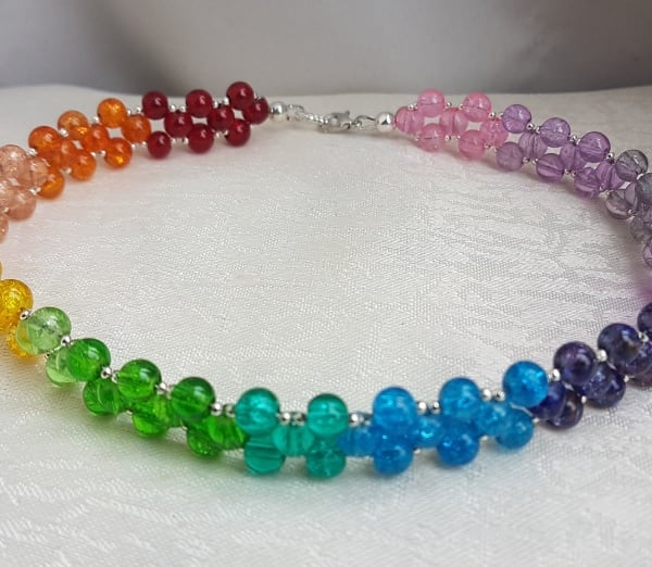 Gorgeous Rainbow Glass Wide Choker Necklace