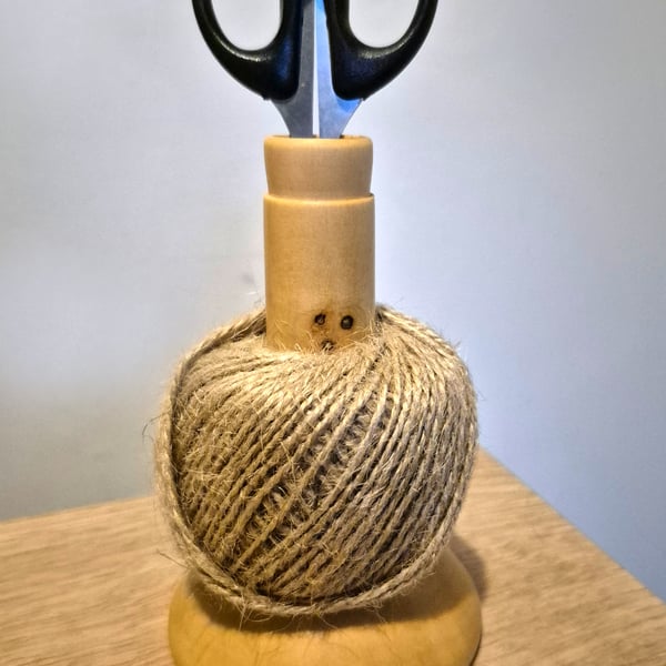 Maple wood twine and scissors holder