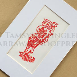 Ad Quod Damnum - Limited Edition Linoprint Devil - Tiny Print in Red