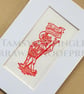 Ad Quod Damnum - Limited Edition Linoprint Devil - Tiny Print in Red - Image 1