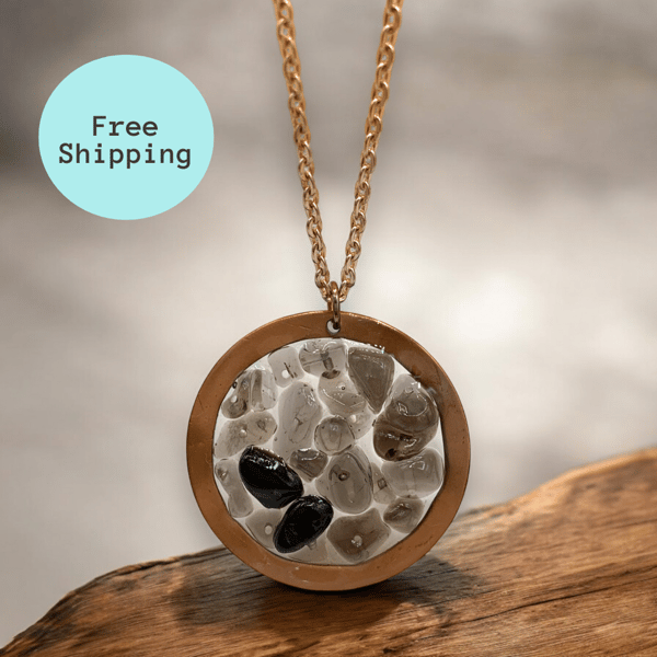 Large Smoky Quartz Copper Geode Worry Stone Necklace - Free Postage