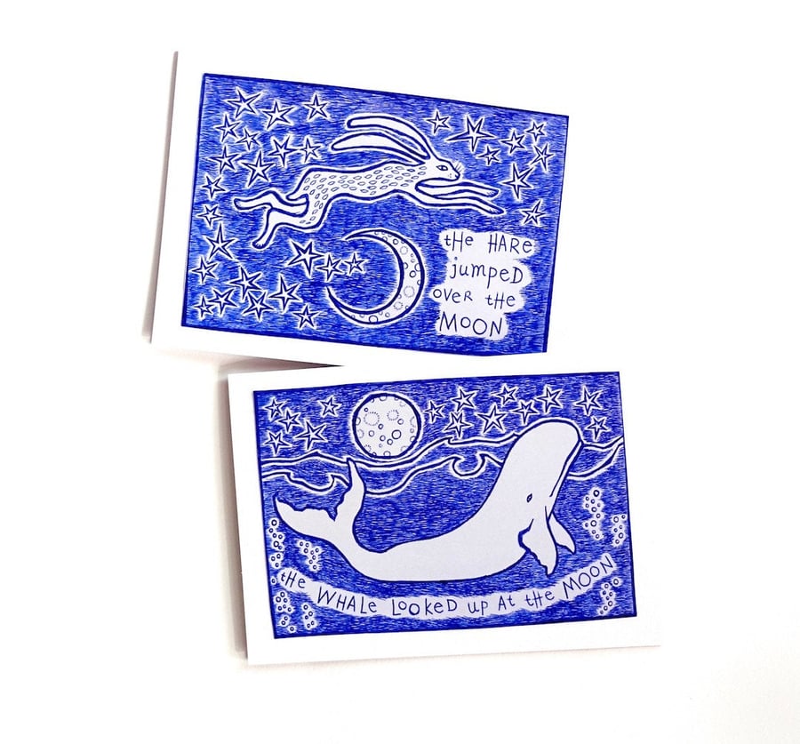 Hare and Whale Cards - Set of 2 - READY TO SHIP