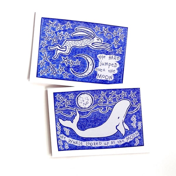 Hare and Whale Cards - Set of 2 - READY TO SHIP