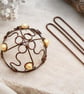 Handmade Antique Copper & Pearl Hair Bun Holder Bohemian Wedding Hair Accessor