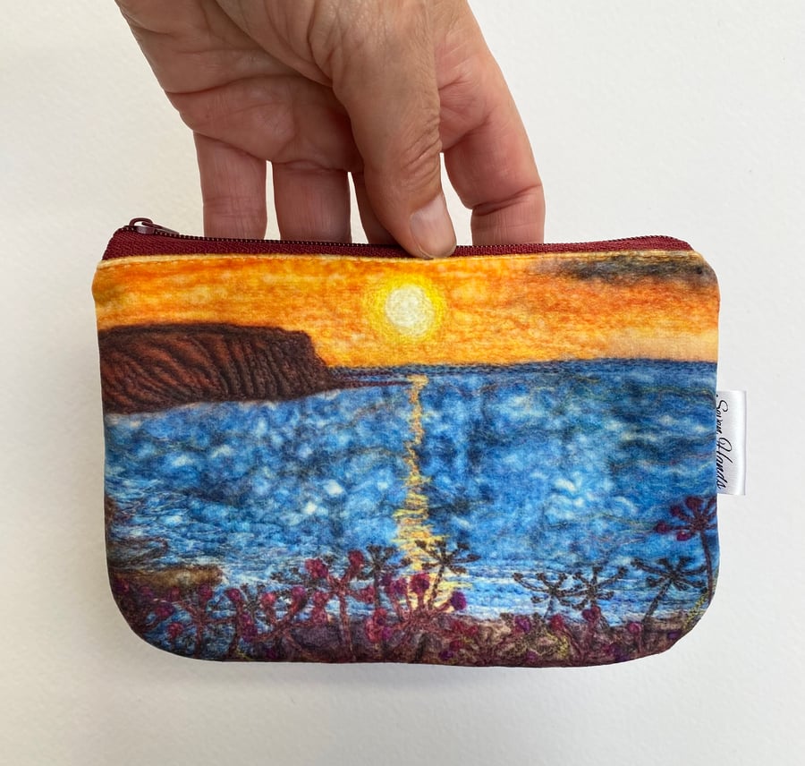 Velvet sunset beach coin purse, card holder, mobile phone bag, makeup bag. 