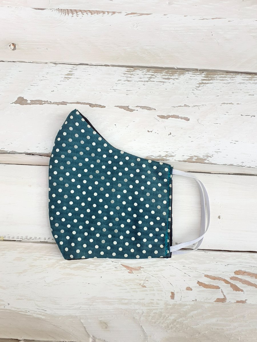 Handmade Reversible Adult Face Mask Dark Green with White Spots