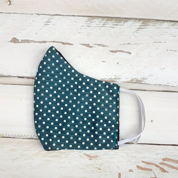 Handmade Reversible Adult Face Mask Dark Green with White Spots