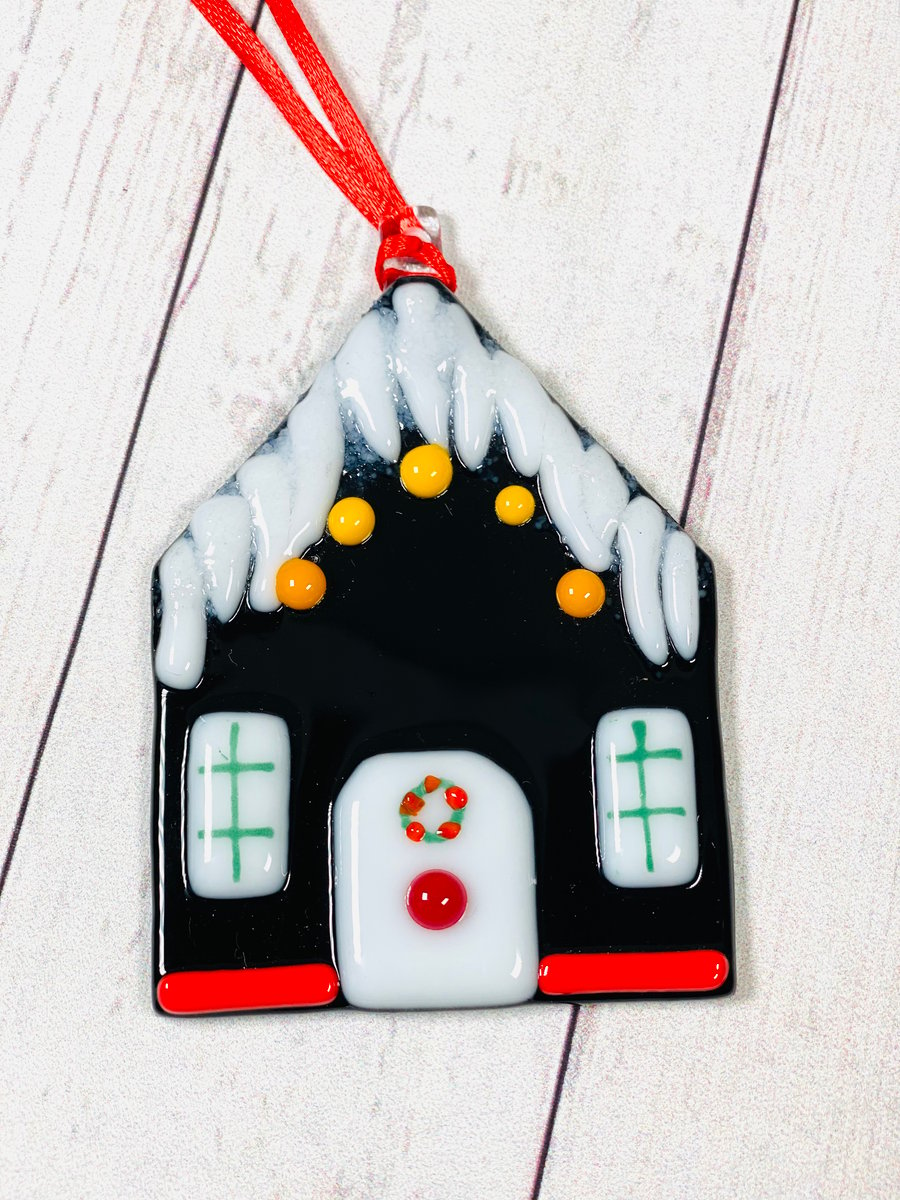 Ginger bread house fused glass decoration-SALE