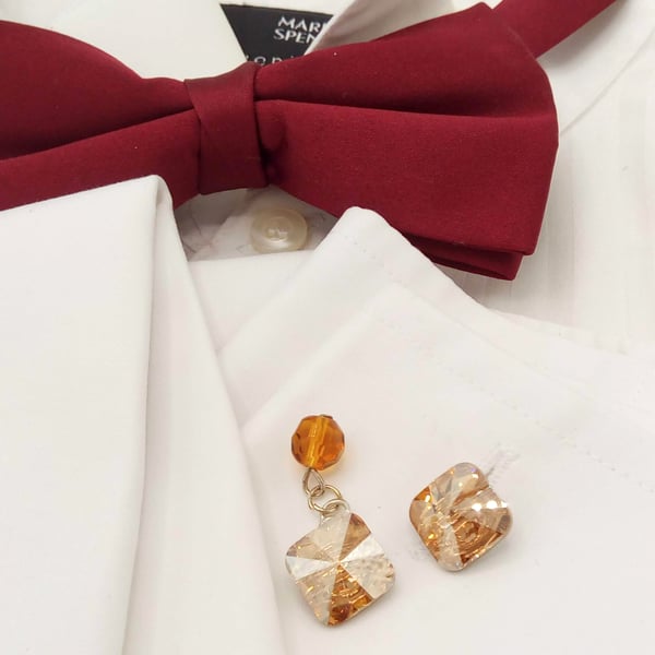 Cuff Links Made With Golden Shadow Square Crystal Elements Buttons