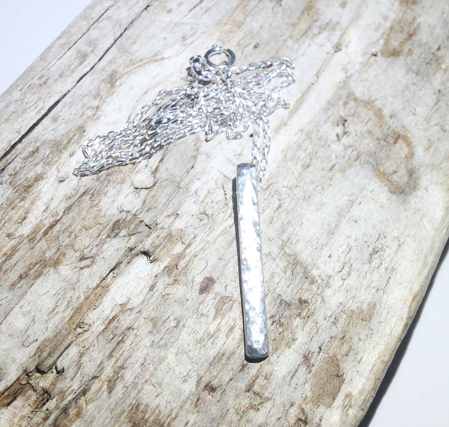 Hammered Sterling Silver Pendant Necklace - UK Free Post
