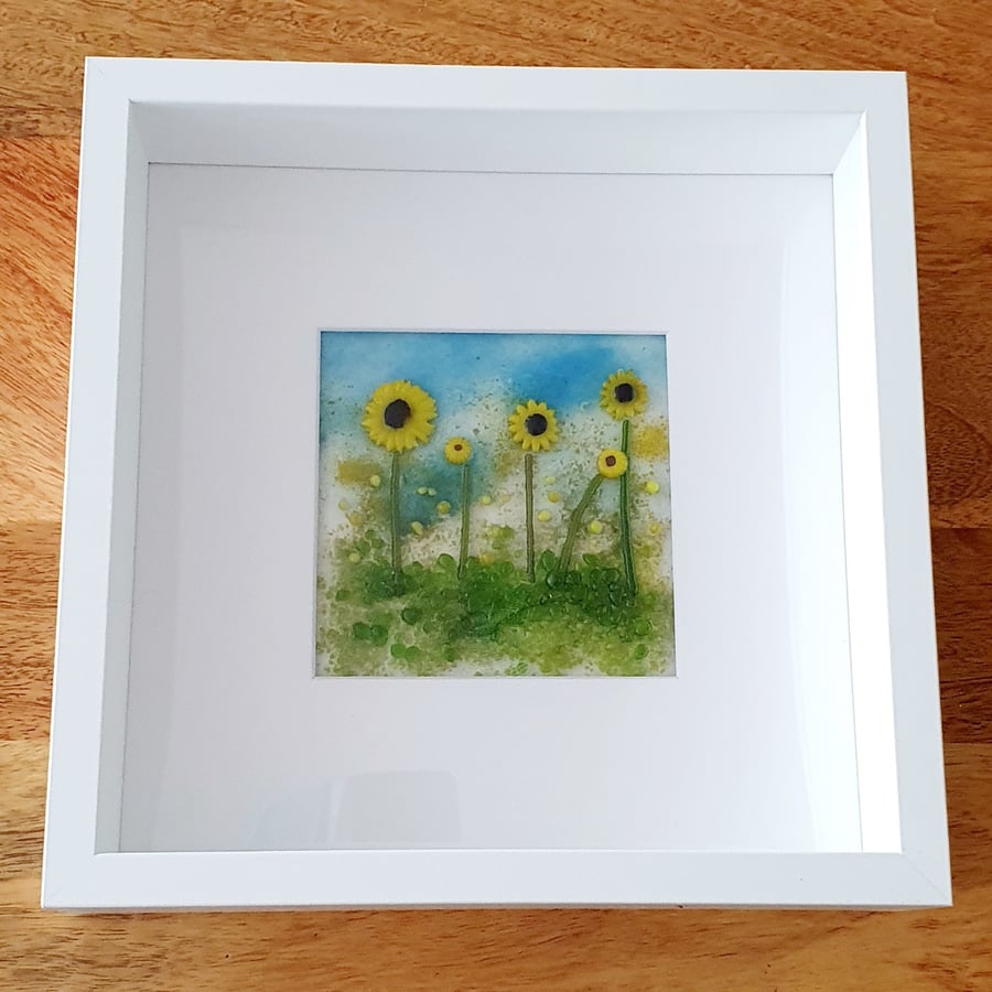 Fused Glass 'Sunflower Meadow' Framed Picture
