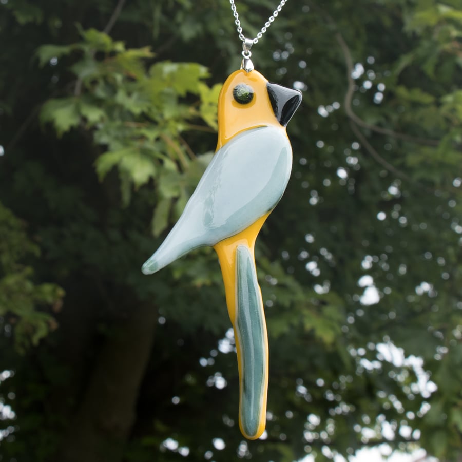 Yellow & Green Glass Hanging Parrot - 6070
