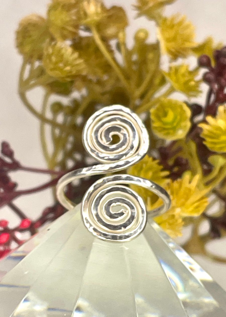 Handmade bespoke Double spiral thumb ring, Recycled Sterling Silver 