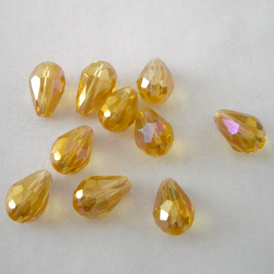 10 x AB Champagne -  Amber Crystal Teardrop Beads 