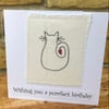  Cat Birthday Card, handmade card, Purrfect Birthday embroidered cat card
