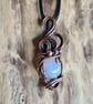 Handmade Natural Rainbow Moonstone & Copper Necklace Pendant Gift Boxed Crystal - Image 1